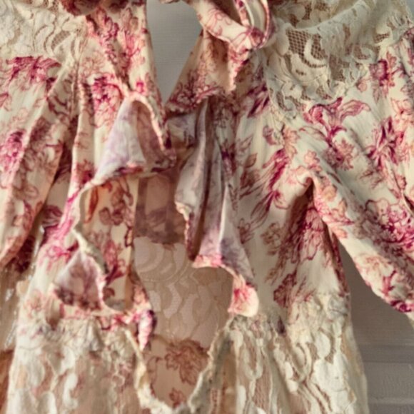 Free People Lucie Mini Dress Tie Open Back Lace Detail Puff Sleeves Size 0 - Picture 9 of 11